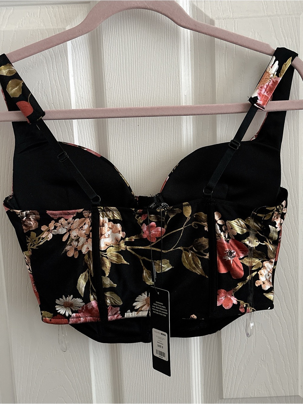Floral Corset Bustier Crop Top Black Romantic Cottagecore Coquette Y2K Size S - Picture 5 of 7